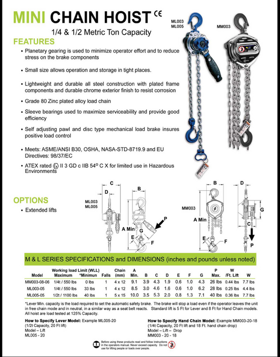 MM Series Mini Chain Hoist