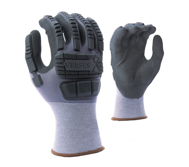 TASK GLOVES - Versus X - Black Micro-Foam Nitrile Palm Coated, 15 Gauge Gloves, Hi-Elasticity Gray Nylon/Spandex shell, TPR back - Quantity 12 Pair
