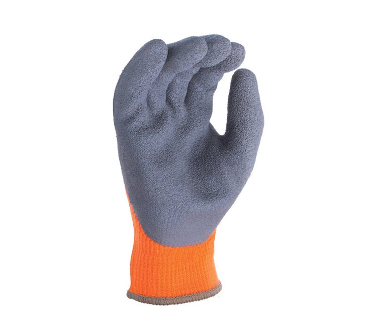TASK GLOVES - Thermal coated Hi-Vis Orange Gloves, Acrylic insulation, Gray Latex coating palm and fingers - Quantity 12 Pair