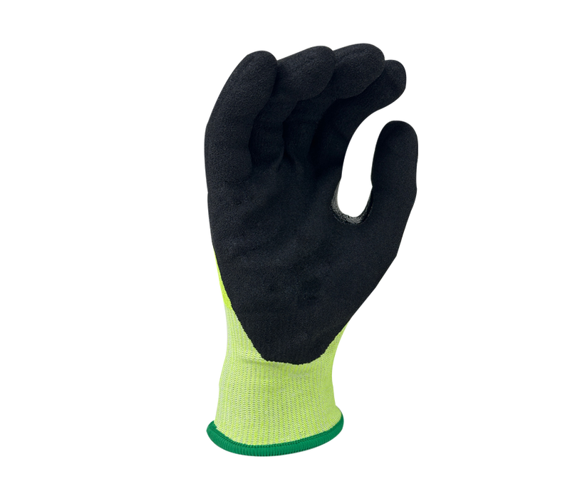 TASK GLOVES - CUTMAN® - 18 Gauge Gloves, Hi-Vis Yellow HDPE + Stainless Steel Liner Black Sandy-Foam Nitrile Palm Coated (ANSI CUT A8) with Reinforced Thumb Saddle Touch Screen Compatible - Quantity 12 Pair