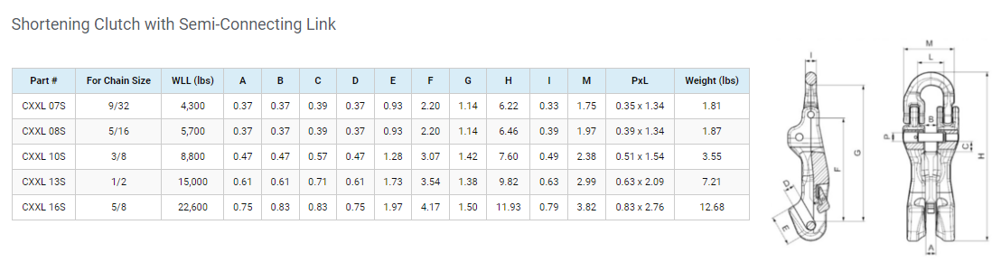CXXL Shortening Clutch w/ Semi-Connecting Link - Grade 100