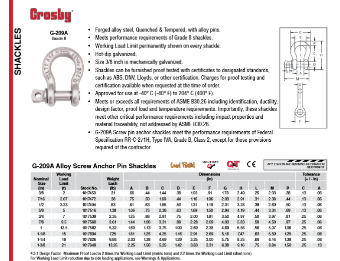 G-209A Alloy Screw Pin Anchor Shackle