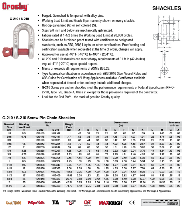 G-210 Screw Pin Chain Shackle