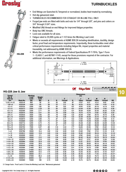 HG-228 Jaw & Jaw Turnbuckle