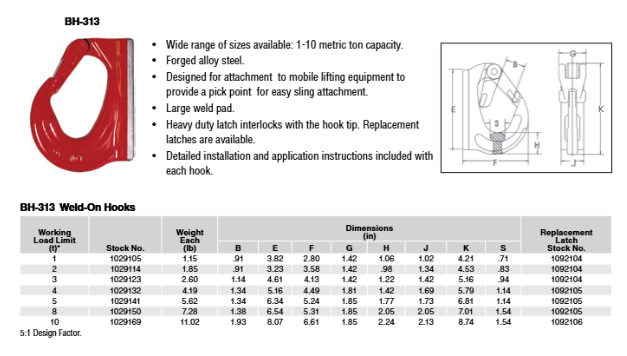 BH-313 Forged Weld-on Hook