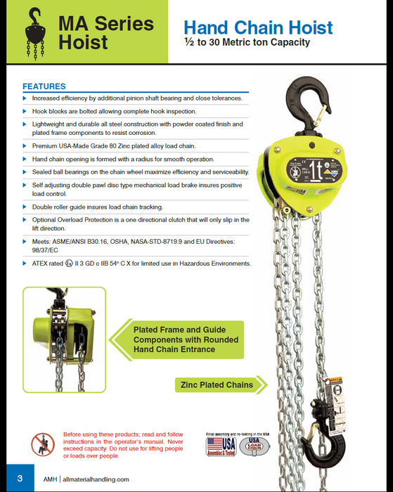 MA Series Hand Chain Hoist (7-1/2T - 30T)