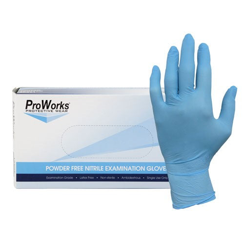 ProWorks® Blue Nitrile Exam Powder Free Disposable Gloves, 5 mil