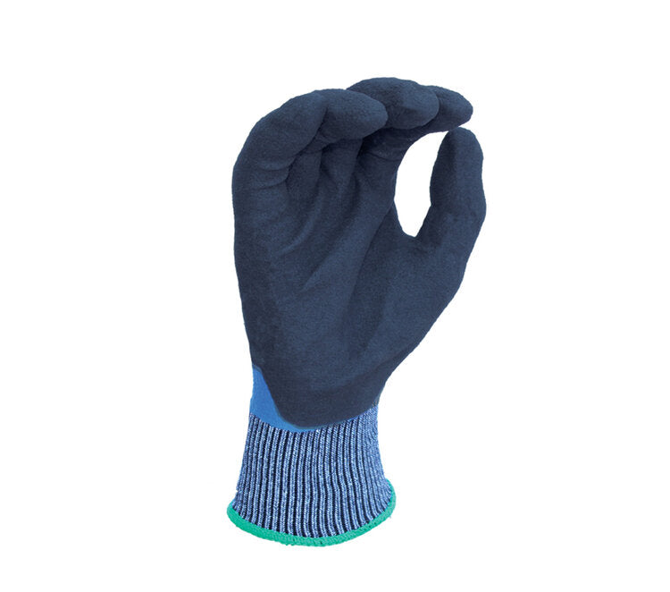 TASK GLOVES - (BT2013NF) AquaSlash - 13 Gauge Blue Gloves, HDPE shell, Fully coated Blue Nitrile with Black Sandy Nitrile palm, ANSI A4 - Quantity 12 Pair