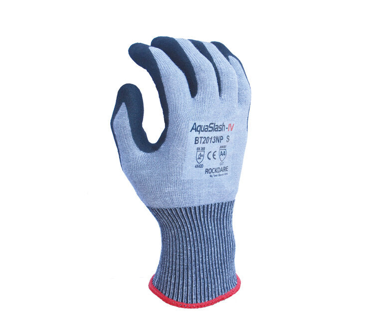TASK GLOVES - AquaSlash - 13 Gauge Gray Gloves, HDPE shell, Double dipped Nitrile palm coated with Black Sandy Nitrile finish, ANSI A4 - Quantity 12 Pair