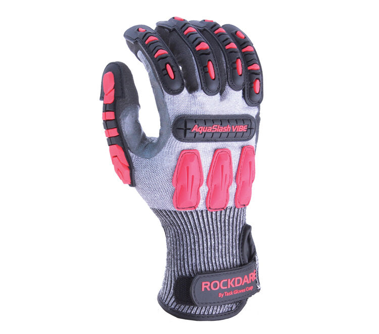 TASK GLOVES - AquaSlash Vibe- 13 Gauge Gloves, HDPE shell, Sandy Nitrile palm coated, EVA palm padding, Red & Black TPR back , ANSI A4 - Quantity 12 Pair