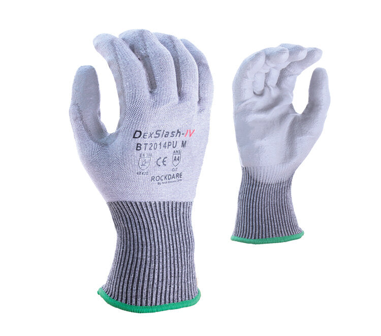 TASK GLOVES - DexSlash - 13 Gauge Gray Gloves, HDPE shell, Gray Polyurethane Palm coated, ANSI A4 - Quantity 12 Pair