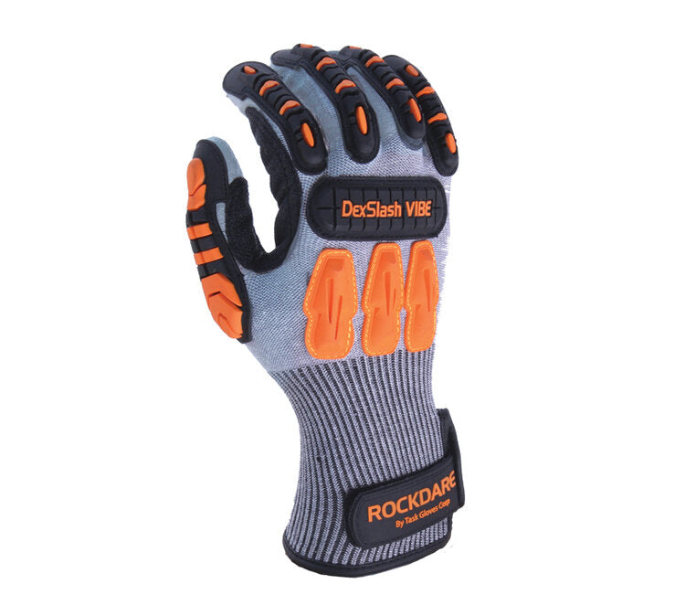 TASK GLOVES - DexSlash Vibe - 13 Gauge Gloves, HDPE shell, Polyurethane palm coated, EVA palm padding, Orange & Black TPR back, ANSI A4 - Quantity 12 Pair