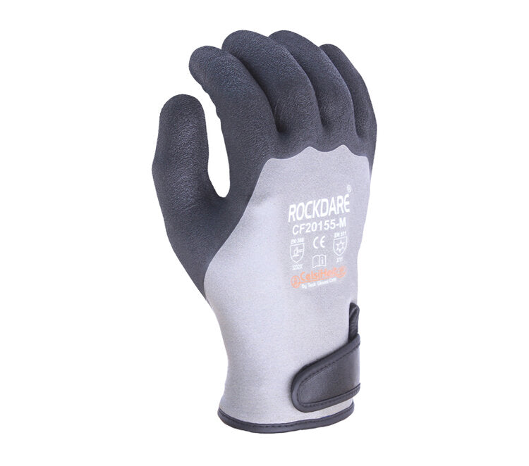 TASK GLOVES - CelsiHeit® - Double Dipped, Fully coated Gray Latex/Crinkle Black Latex palm coated, 15 Gauge Gloves, Dual Layer Fleece Lined, Hook & Loop closure - Quantity 12 Pair
