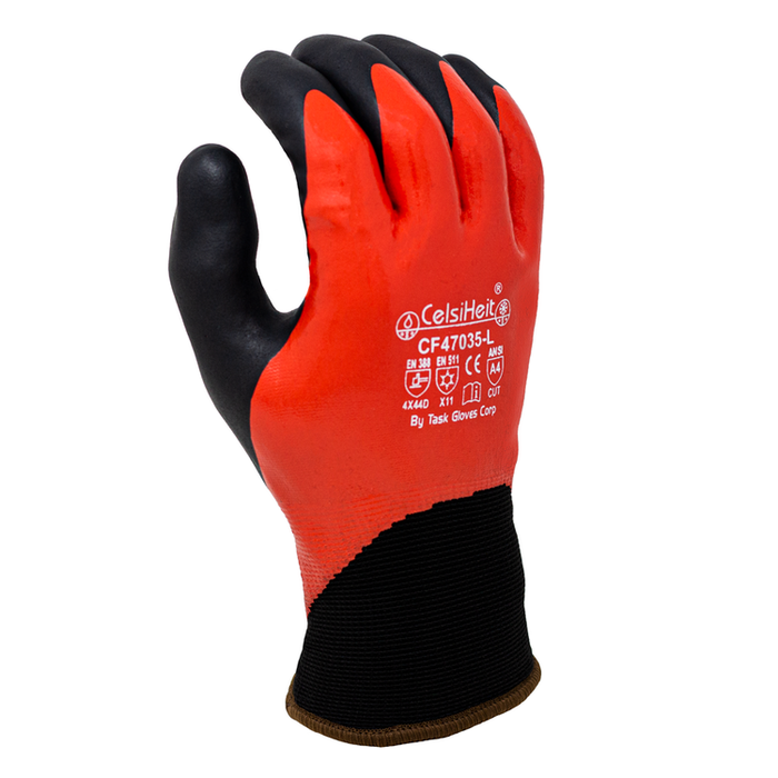 TASK GLOVES - Double Dipped, Red Smooth Nitrile Fully coated, Black Foam Nitrile palm coated, 13 Gauge Gloves, HDPE shell, 7 Gauge Acrylic Terry Lined, ANSI A4 - Quantity 12 Pair