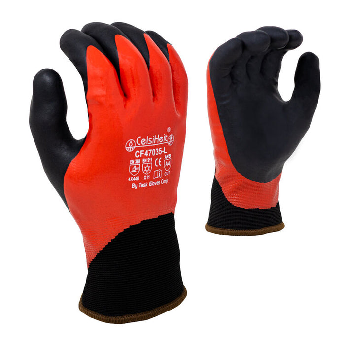TASK GLOVES - Double Dipped, Red Smooth Nitrile Fully coated, Black Foam Nitrile palm coated, 13 Gauge Gloves, HDPE shell, 7 Gauge Acrylic Terry Lined, ANSI A4 - Quantity 12 Pair