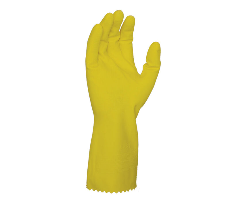 TASK GLOVES - 18 mil Yellow Latex Gloves, 12" length, Flock Lined, Diamond shaped grip - Quantity 12 Pair