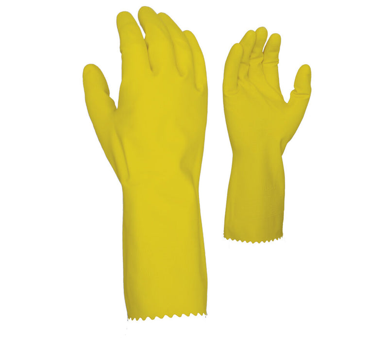 TASK GLOVES - 18 mil Yellow Latex Gloves, 12" length, Flock Lined, Diamond shaped grip - Quantity 12 Pair