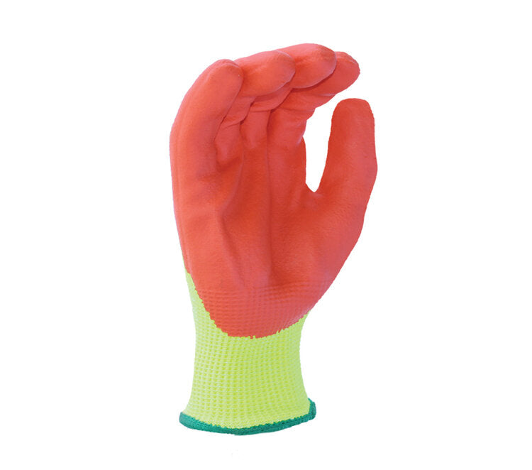 TASK GLOVES - CUTMAN® - 13 Gauge Hi-Viz Yellow Gloves, HDPE shell, Hi-Vis Orange Foam Nitrile Palm coated, ANSI A4 - Quantity 12 Pair