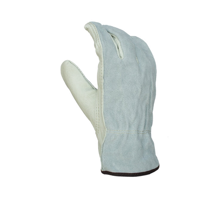 TASK GLOVES - Quality Grain Gloves, Cowhide Leather Palm with Gray Split Leather Back, Keystone Thumb - Quantity 12 Pair