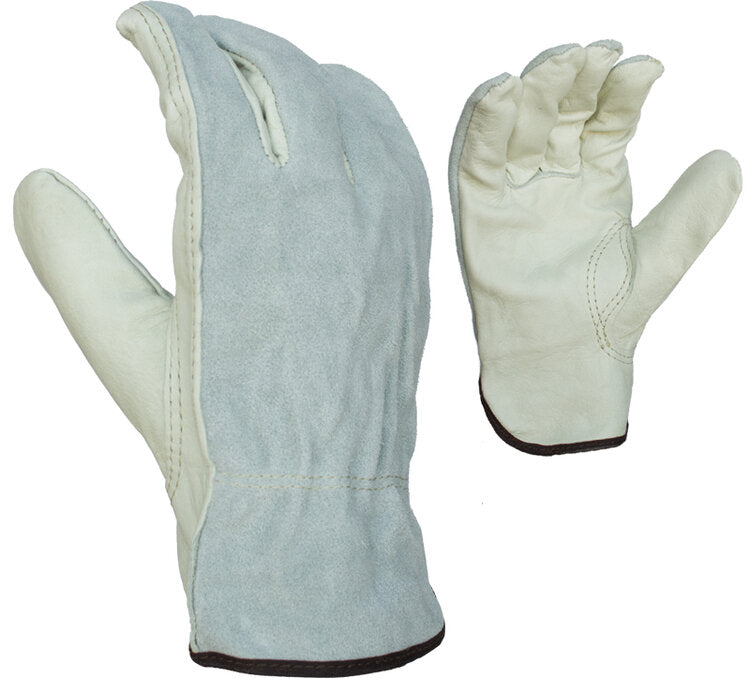 TASK GLOVES - Quality Grain Gloves, Cowhide Leather Palm with Gray Split Leather Back, Keystone Thumb - Quantity 12 Pair