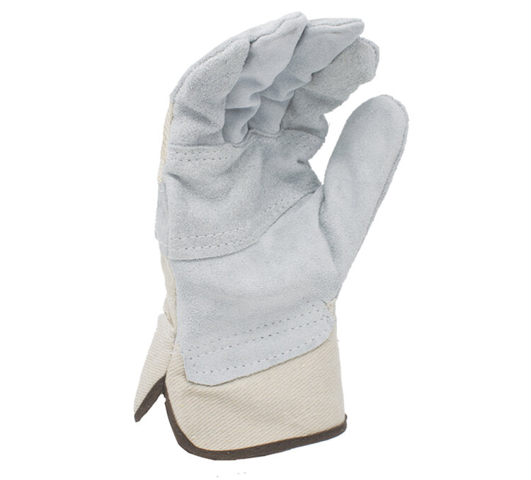 TASK GLOVES - Cowhide Gloves, Leather Palm, Patch Palm, Wing Thumb, White Canvas back, 2 1/2" Canvas cuff - Quantity 12 Pair