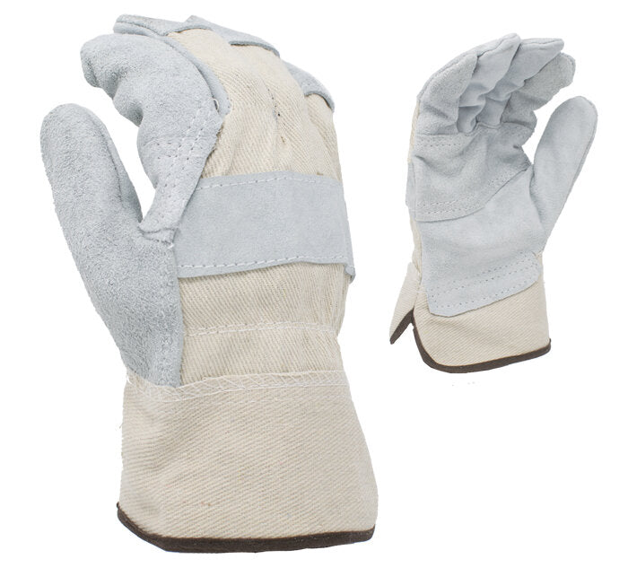 TASK GLOVES - Cowhide Gloves, Leather Palm, Patch Palm, Wing Thumb, White Canvas back, 2 1/2" Canvas cuff - Quantity 12 Pair