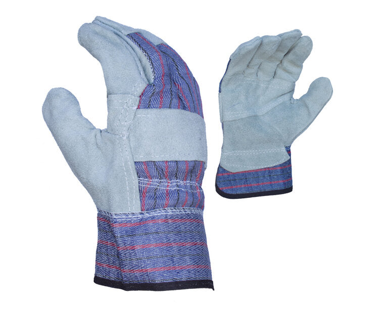 TASK GLOVES - Economy Split Cowhide Gloves, Leather Palm, Reinforced Patch Palm, 2 1/2" Starched Safety cuff