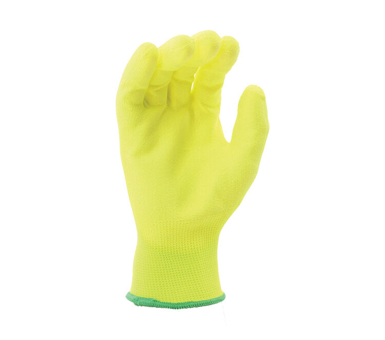 TASK GLOVES - 13 Gauge Hi-Vis Yellow Gloves, Polyester shell, Yellow Polyurethane palm coated- VEND PACKAGING - Quantity 12 Pair