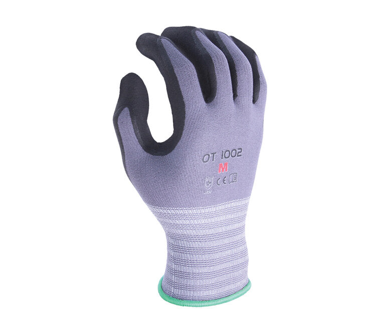 TASK GLOVES - Battle Fit - 15 Gauge Gray Gloves, Nylon shell, Black Micro-Foam Nitrile Palm coated - Quantity 12 Pair