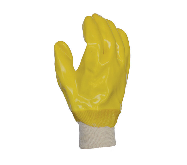 TASK GLOVES - Yellow Smooth finish PVC Gloves, Single dipped, Jersey lined, Knit wrist - Quantity 12 Pair