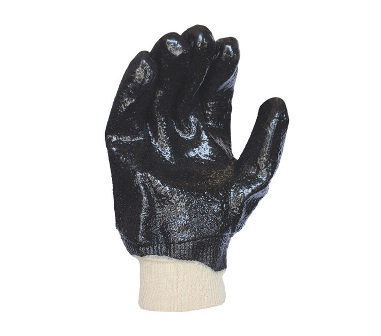 TASK GLOVES - Semi-rough finish black PVC supported  Gloves, Single dipped, Interlock lined, Knit wrist - Quantity 12 Pair