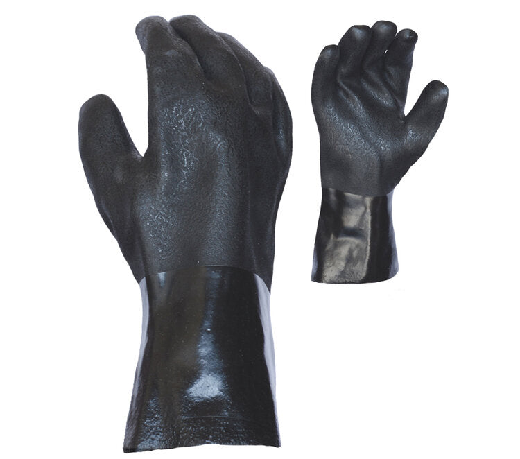 TASK GLOVES - Rough finish PVC coated supported  Gloves, Double dipped, Jersey lined, 12” gauntlet cuff - Quantity 12 Pair