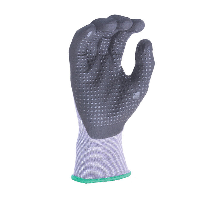 TASK GLOVES - Battle Fit - 15 Gauge Gray Gloves, Nylon shell, Black Micro-Foam Nitrile Palm coated with Nitrile dots - Quantity 12 Pair