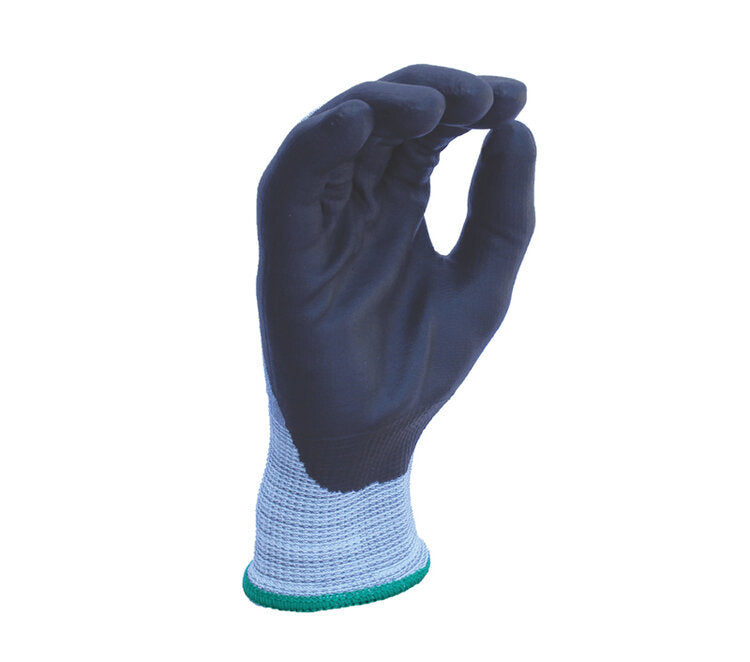 TASK GLOVES - Show Down - 13 Gauge Gray Gloves, HPPE shell, Black Waterbased Polymer Palm coated, ANSI A4 - Quantity 12 Pair