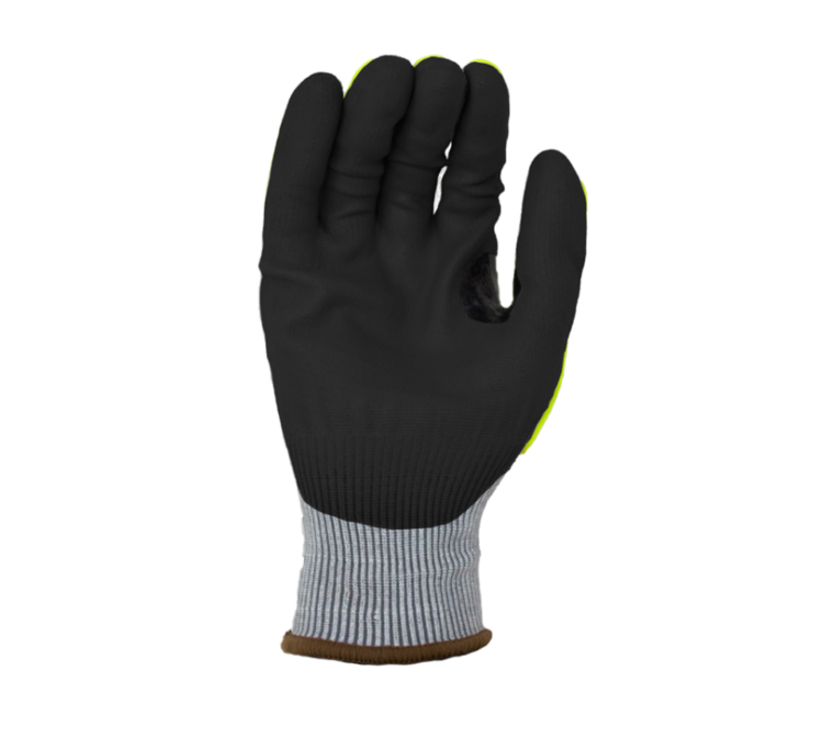 TASK GLOVES - RockDare® - Black RevoTek® palm coated, Reinforced Thumb Saddle, Gray/Green TPR back, 15 Gauge Gloves, Gray HDPE+Glass Fiber+Stainless Steel shell, ANSI A4 - Quantity 12 Pair