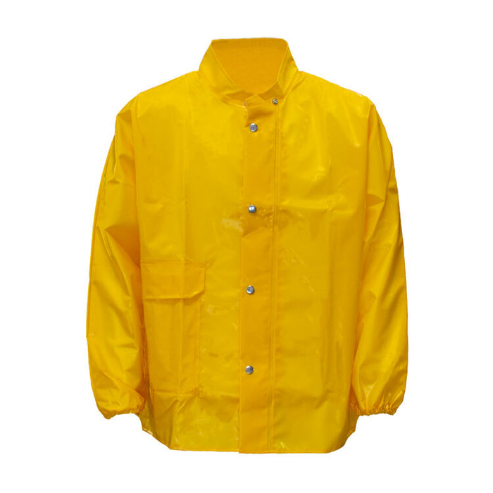 Yellow Rain Jacket, Polyurethane/Nylon, Snap front with storm-fly