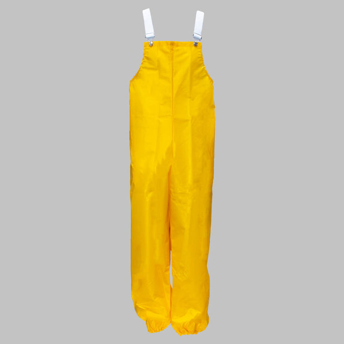 Yellow Rain Bib Trouser, Polyurethane/Nylon, Elastic suspenders with adjustable buckles