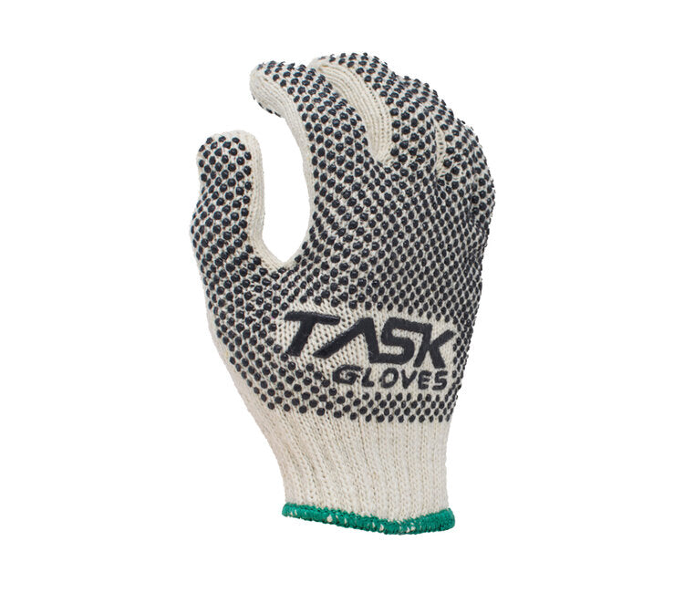 TASK GLOVES - 7 Gauge Gloves, Heavy Weight Cotton/Polyester with 2-sided PVC dots - Quantity 12 Pair