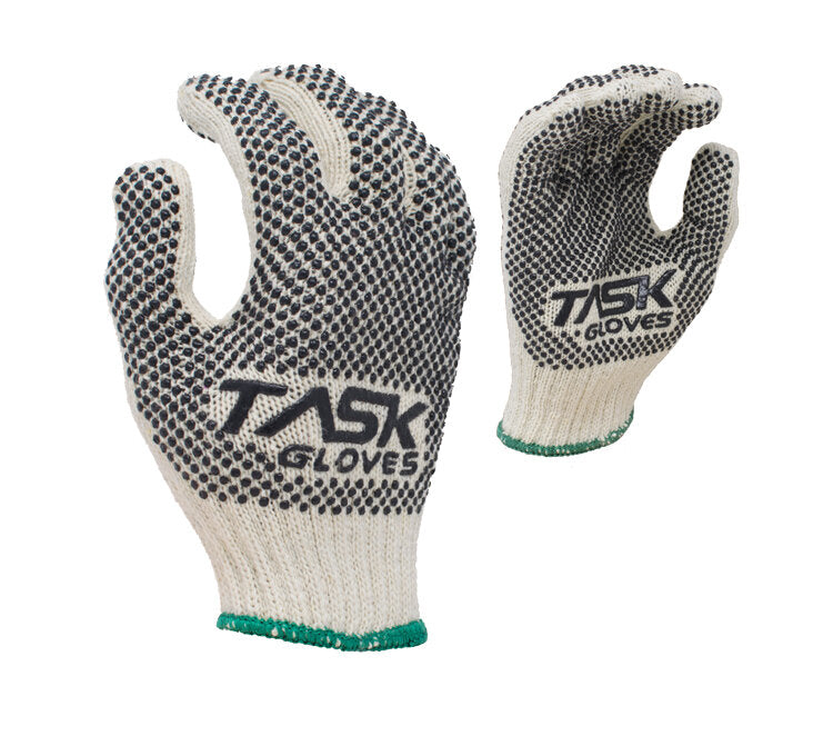 TASK GLOVES - 7 Gauge Gloves, Heavy Weight Cotton/Polyester with 2-sided PVC dots - Quantity 12 Pair