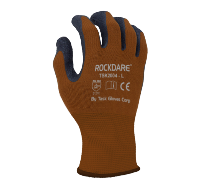 TASK GLOVES - 13 Gauge Brown Gloves, Nylon shell, Black Latex palm coated - Quantity 12 Pair
