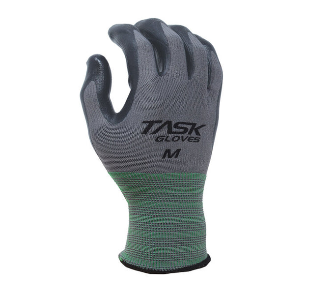 TASK GLOVES - 13 Gauge Black Gloves, Polyester Shell, Black Polyurethane  Palm Coated - Quantity 12 Pair