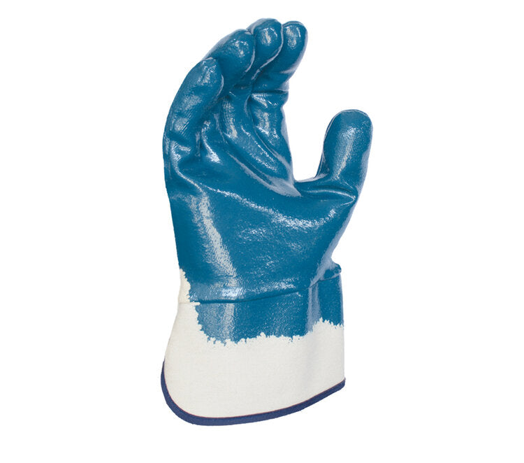 TASK GLOVES - Heavy weight Gloves, Blue Nitrile Fully coated, Smooth finish, Cotton Lined, 2 1/2" plasticized safety cuff - Quantity 12 Pair