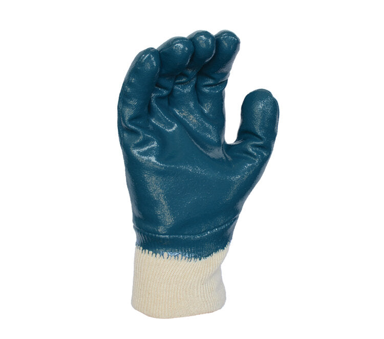 TASK GLOVES - Heavy weight Gloves, Blue Nitrile Palm and Knuckle coated, Smooth finish, Cotton Lined, Knit Wrist - Quantity 12 Pair