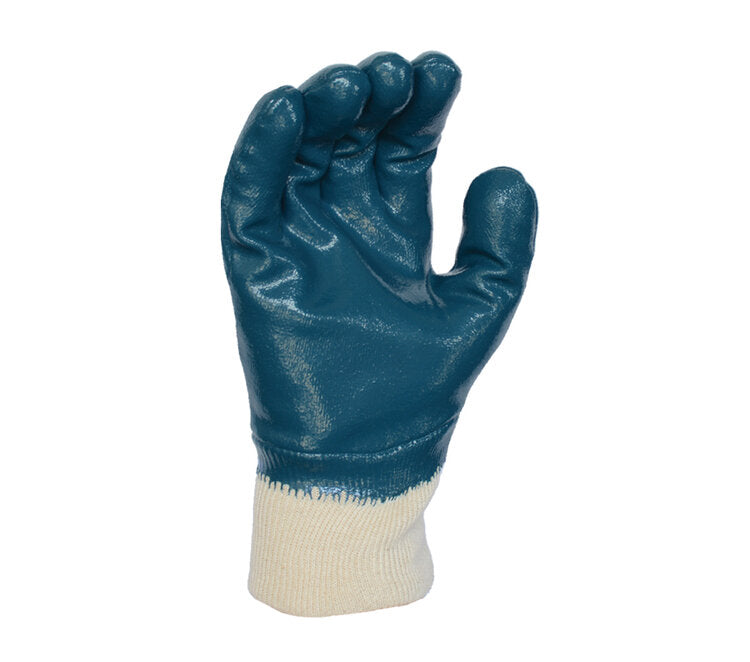 TASK GLOVES - Heavy weight Gloves, Blue Nitrile Fully coated, Smooth finish, Cotton Lined, Knit Wrist - Quantity 12 Pair