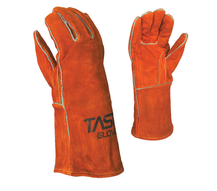 TASK GLOVES - Premium Brown Select Split Cow Leather Welding Gloves, Wing Thumb, Aramid thread sewn, Cotton Lined - Quantity 12 Pair