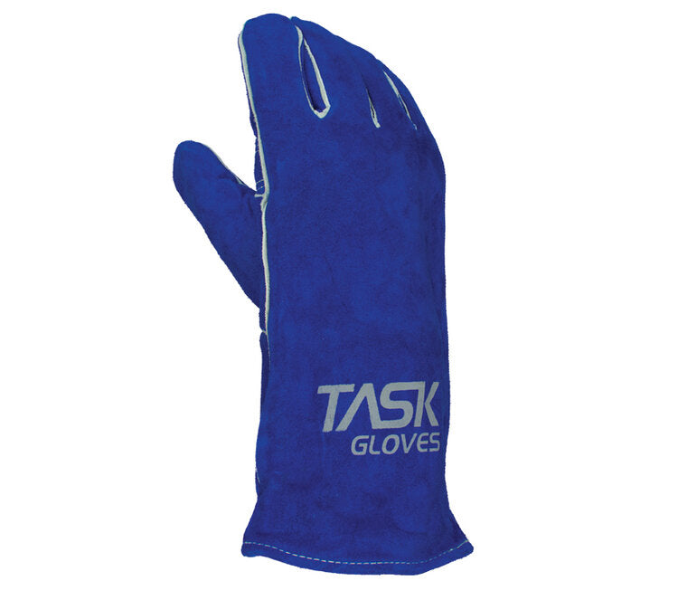 TASK GLOVES - Premium Blue Side Split Cow Leather Gloves, Wing Thumb, Aramid thread sewn, Foam Lining - Quantity 12 Pair