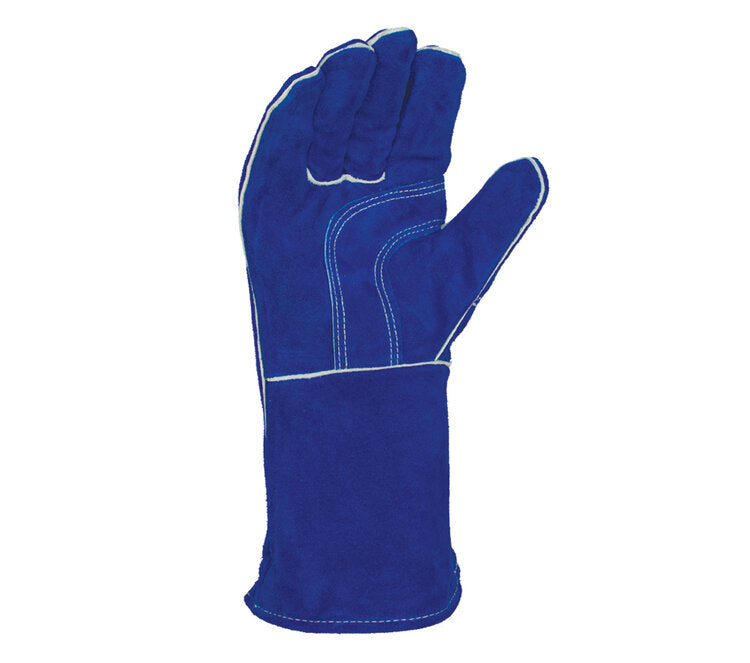 TASK GLOVES - Premium Blue Side Split Cow Leather Gloves, Wing Thumb, Aramid thread sewn, Foam Lining - Quantity 12 Pair