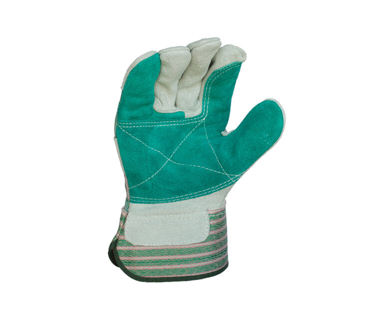 TASK GLOVES - (TSK3010) Double Leather Palm Gloves, Reinforced Palm and Pinky finger, Gunn Pattern, Wing Thumb, 2 1/2" Rubberized Safety Cuff - Quantity 12 Pair