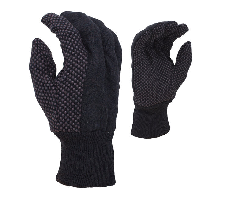 TASK GLOVES - Brown Jersey Gloves, 9oz, Cotton/Polyester, PVC dots - Quantity 12 Pair