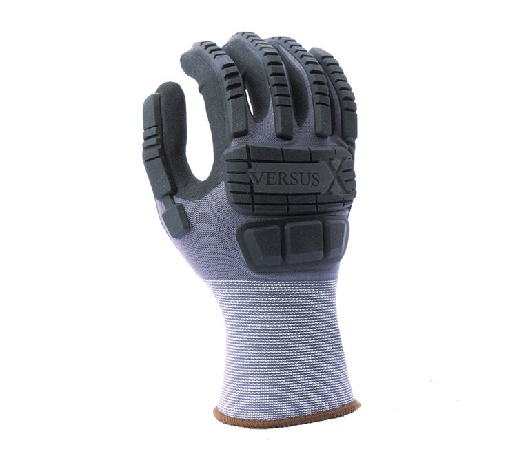 TASK GLOVES - Versus X - Black Micro-Foam Nitrile Palm Coated, 15 Gauge Gloves, Hi-Elasticity Gray Nylon/Spandex shell, TPR back - Quantity 12 Pair